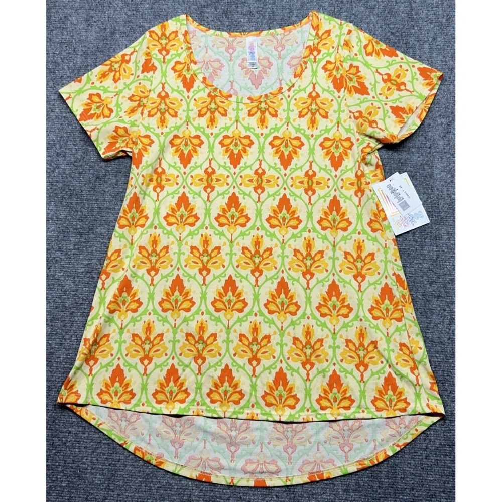 LulaRoe Classic T-Shirt Womens XS Multicolor Floral Round Neck Short Sleeve New